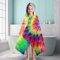 thumbnail image 6 of Colorful Tie Dye Pattern Hooded Bath Towel，60"x35" for Ages 3 To 12 Kids, Quick Dry Lightweight Soft Microfiber Hood Beach Towel Cover Up for Kids, 6 of 7