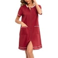 thumbnail image 6 of ylioge Nursing Nightgowns for Women Breastfeeding with Pockets Full Zip Sleepshirts Short Sleeve Crewneck Solid Maternity Pajama Dresses, 6 of 6