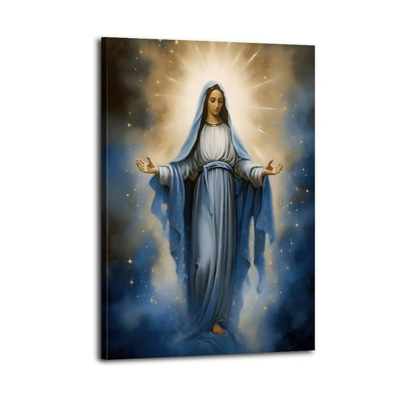 Blessed Virgin Mary Oil Painting Mother of Mary Poster Wrapped Wooden Frame Wall Decor,,Canvas Wall Art for Living Room,Bedroom,Office,Ready to Hang