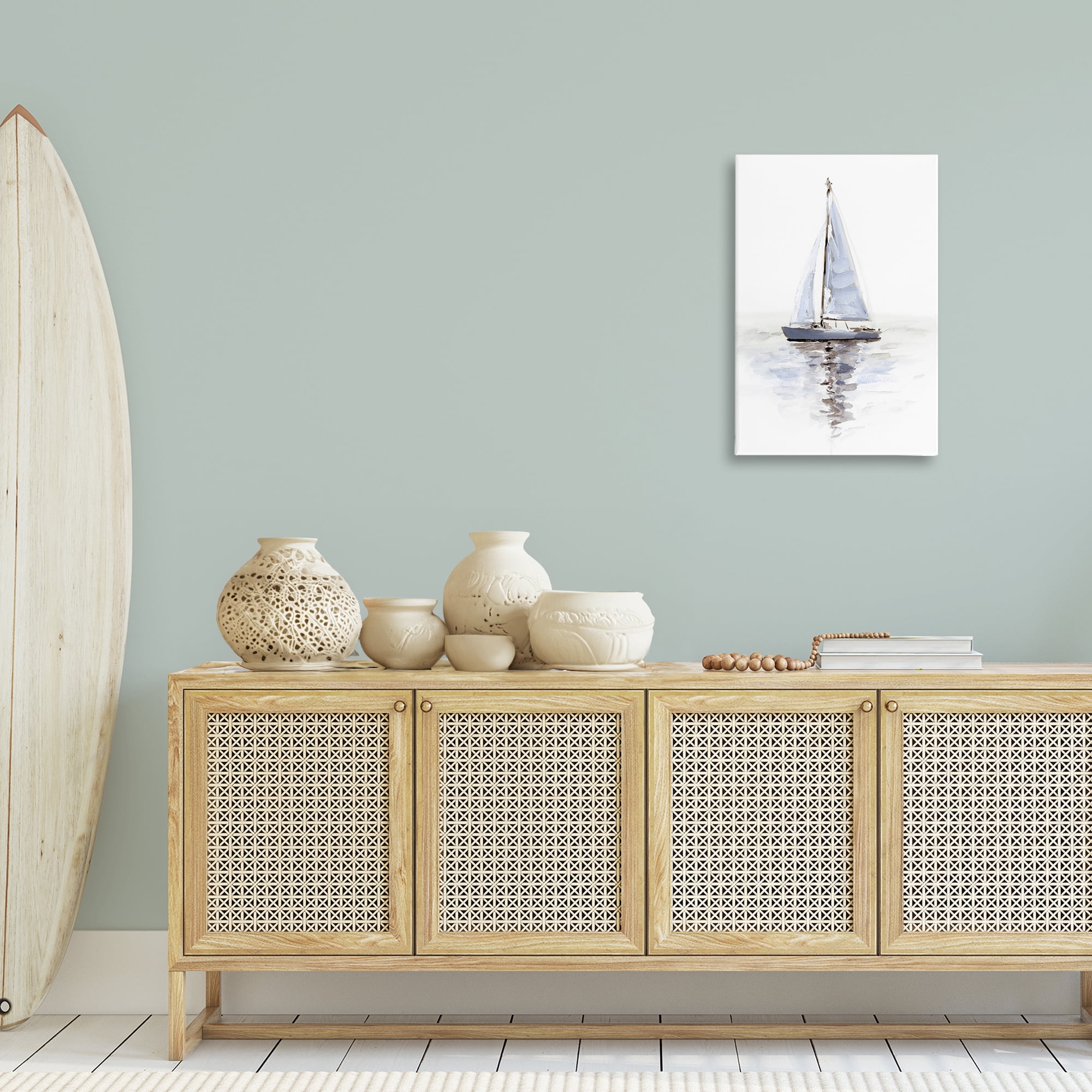 Stupell Industries Minimal Sailboat Reflection Transportation Painting Gallery Wrapped Canvas Art Print Wall Art, 20 x 30