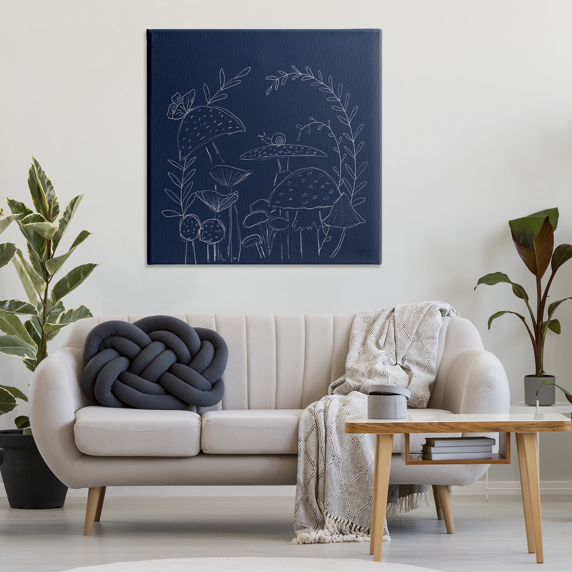 Stupell Industries Mushrooms on Blue Plants & Flowers Painting Wrapped Canvas Art Print Wall Art, 36 x 36