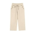 thumbnail image 4 of Kvture Linen Capri Pants for Women Casual Summer Elastic Waist Straight Leg Crop Pants Drawstring Beach Trousers with Pockets Beige XXXL, 4 of 5
