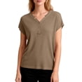 thumbnail image 2 of Lumtrix Womens Henley Sweaters Casual Cap Sleeve Tops Summer Business Work Loose Fitted Shirts Khaki S, 2 of 5