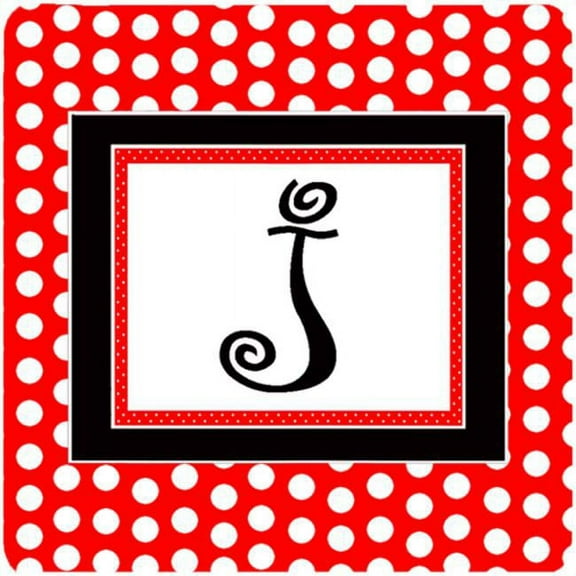 Monogram - Red Black Polka Dots Foam Coasters Initial Letter J, Set - 4
