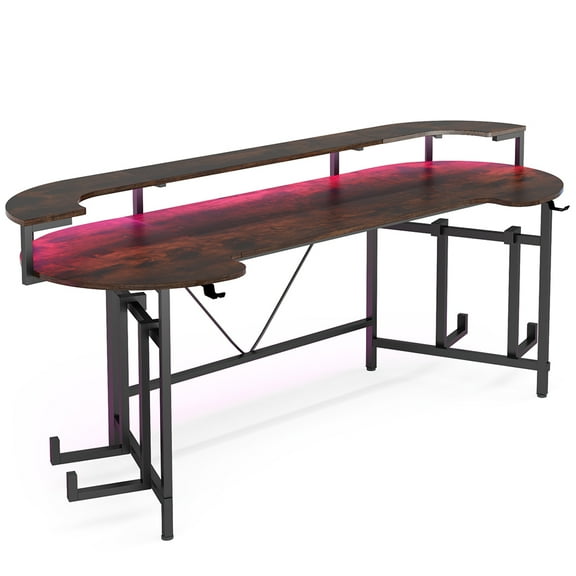 Spaco 75" Gaming Desk Computer Desk with LED Strip & Monitor Shelf, Desk for Indoor, Black