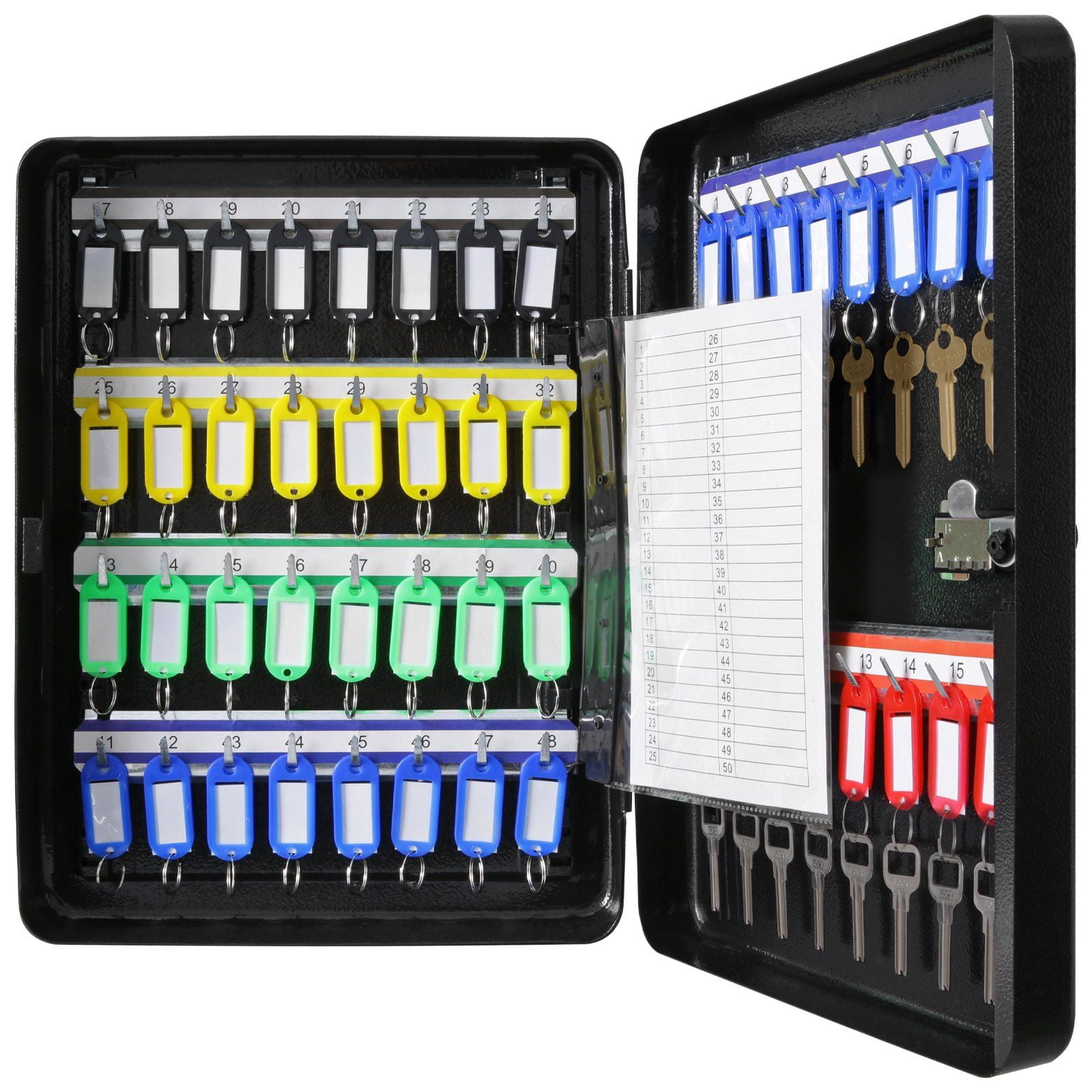 Digital Key Safe with Adjustable Racks, 48-Key Lock Box & Tags - Heavy-Duty Steel Cabinet for Home/Office Security