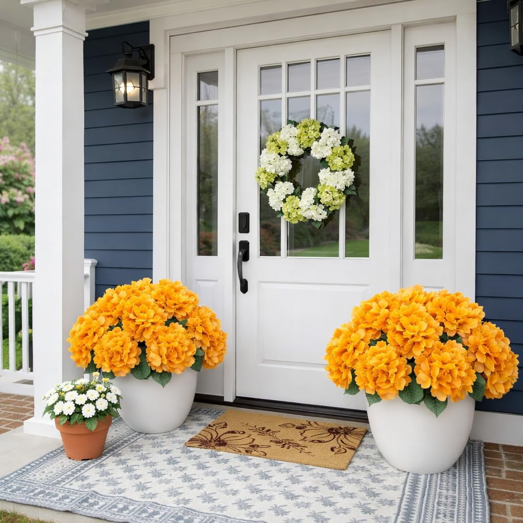 Front Porch Hydrangeas, 17.7in Artificial Flowers for Outdoor UV-Resistant Garden Decor
