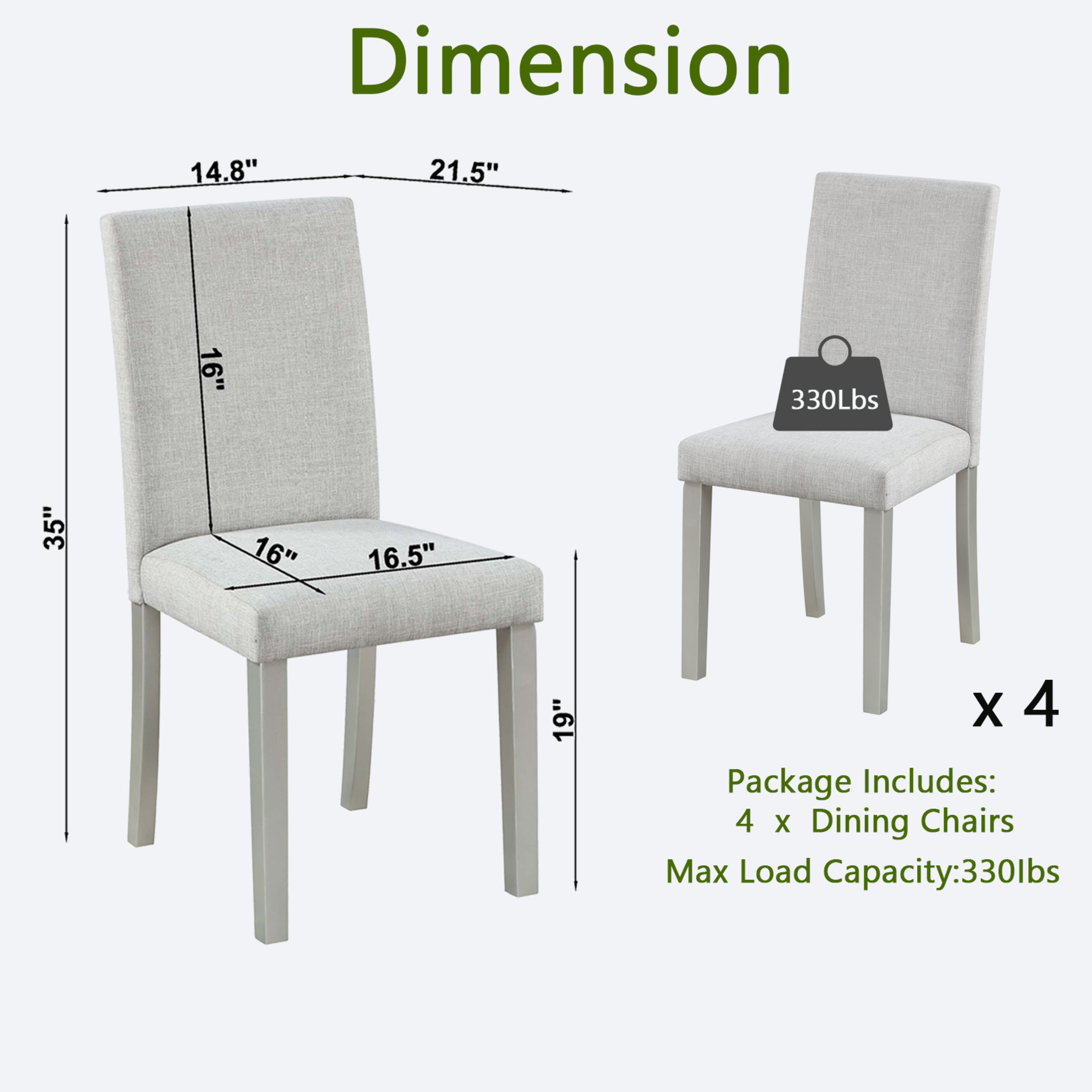 Noble House Dining Chairs Set of 4, Upholstered Kitchen Side Chairs with Padded Seat, Solid Wood Legs, Gray