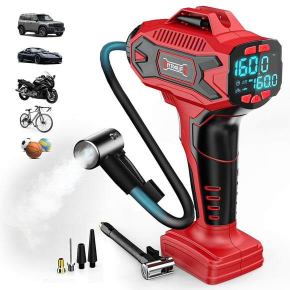 Compresor de aire inalámbrico para inflar neumáticos, 160 PSI con manómetro de 18 V