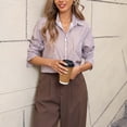 thumbnail image 4 of larppty Women's Button Down Shirts Casual Long Sleeve Stylish Collared V Neck Work Office Blouses Tops (Khaki, M), 4 of 7
