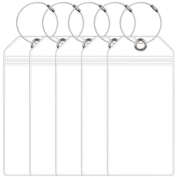 5 Pcs PVC Travel Tags for Luggage with Stainless Steel Loops, Waterproof Zipper Seal Cruise Trips Luggage Tags for Suitcases, Clear Lightweight ID Badge Holders