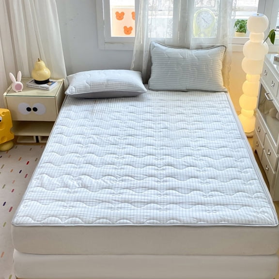 Eolstice Mattress Striped Thin Mattress Washable, Cottons Quilt Cottons Pad, No Slipping Pad Quilt Student Dormitory Bed Protective Pad, for Comfort, Easy Care