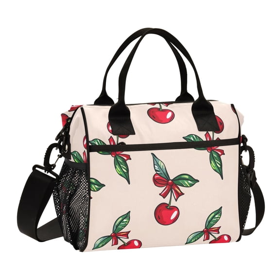 Valentine with Cartoon Cherry Bow Lunch Bag Insulated Lunch Box Leakproof Reusable Cooler Tote Adjustable Shoulder Strap for Men Women 9L