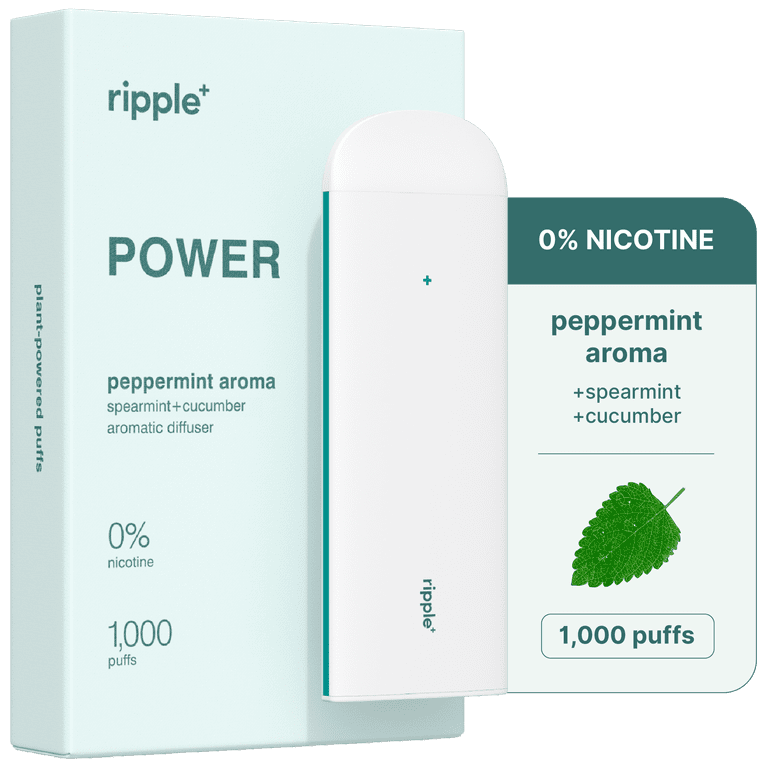 4 pack) Ripple Peppermint Diffuser - 1,000 Puffs, 0% Nicotine, + Spearmint  & Cucumber, 100% Recyclable