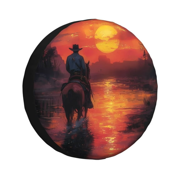 Kdxio Sunset River Western Cowboy for Tire Cover Wheel Protectors Tyre Covers Weatherproof Wheel Covers Universal Fit for Trailer Rv SUV Truck Camper Travel Trailers 16 inch