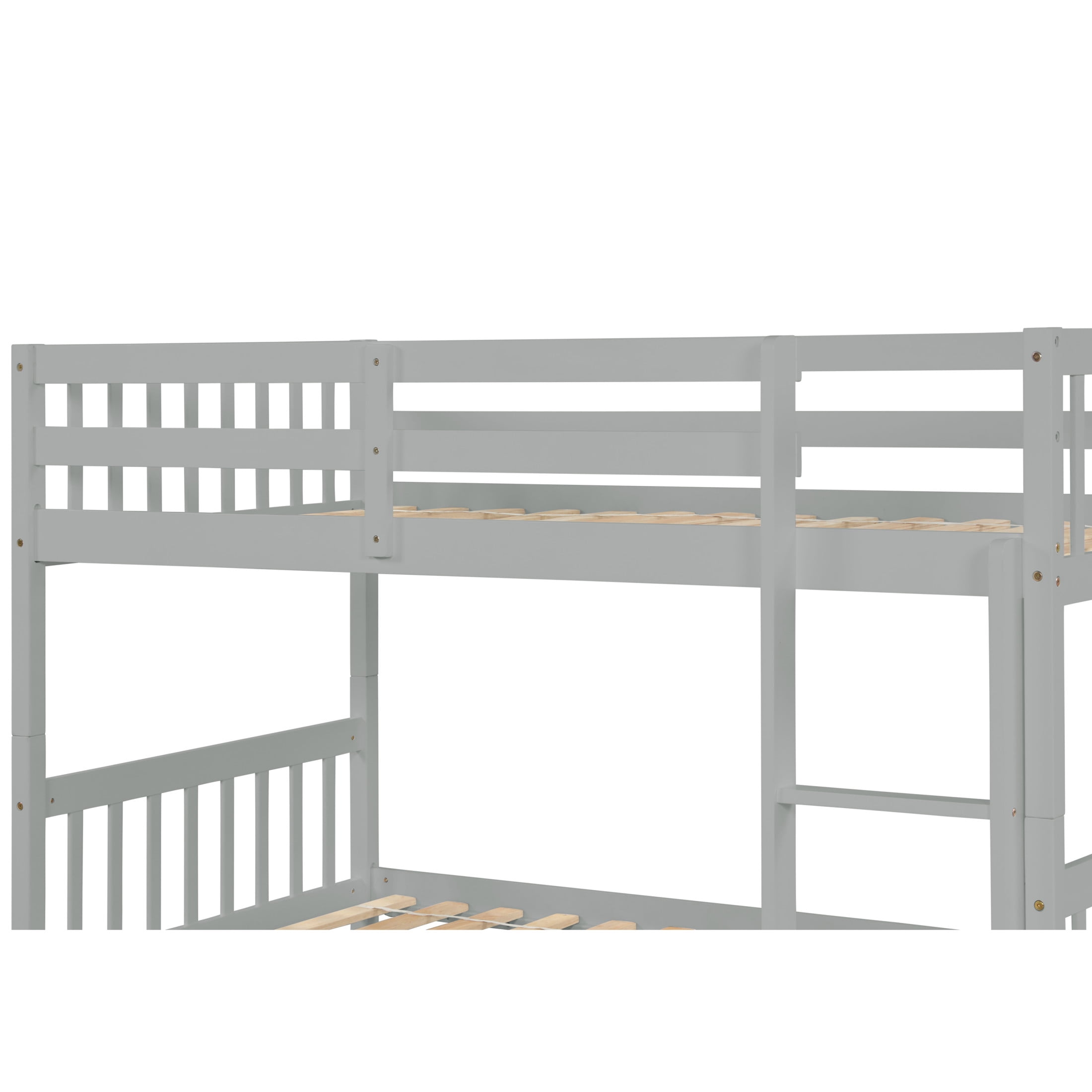 Noble House Twin Over Twin Bunk Bed with Trundle, Rubber Wood Frame with Ladder and Guardrails, Convertible, Grey