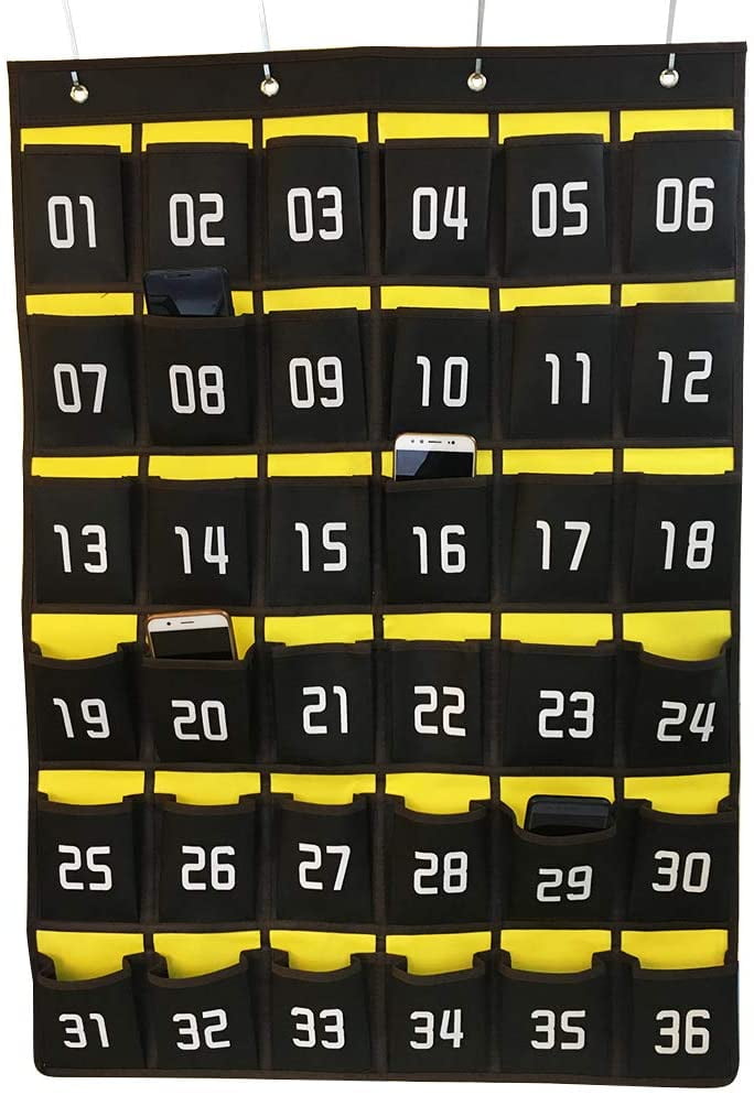 Classroom Cell Phone Pocket Chart School Calculator Holder Wall Door Hanging Organizer 36 Clear Pockets Yellow 