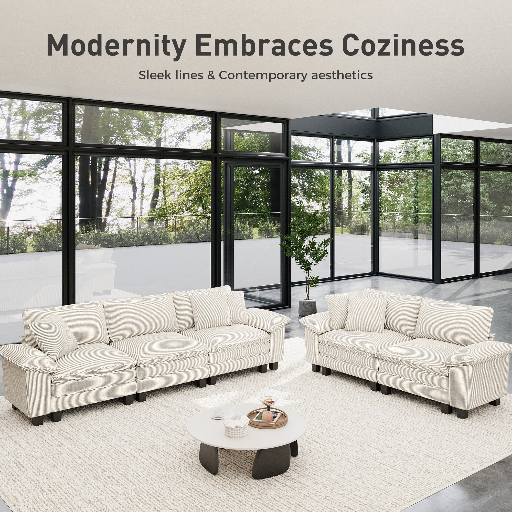 Sophia&William 3-Seat Modular Sectional Sofa Sets, Modern Chenille Cloud Couch Sofa with Deep Seat & 3 Pillows for Living Room,Beige
