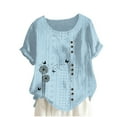 thumbnail image 2 of Blouses pour Femmes, Mode Féminine Imprimée Confortable Blouse Ample à Manches Courtes avec Boutons, Col Rond Décontracté, 2 of 4