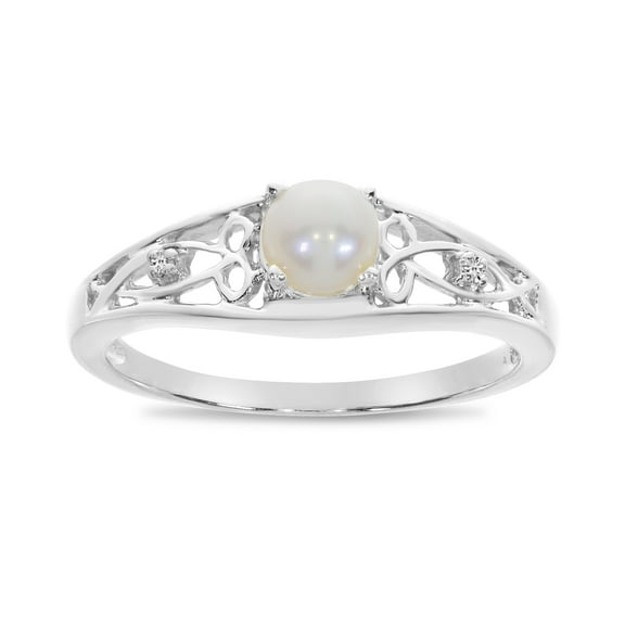14k White Gold Freshwater Cultured Pearl And Diamond Ring