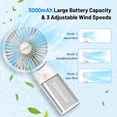 thumbnail image 5 of Portable Handheld Fan, Foldable Pocket Fan with 3000 mAh Battery, Mini Desk Fan, Rechargeable USB Fan, 3 Speed Wind, Personal Small Fan, Strong Airflow, Super Quiet, for Girl, Women, Outdoor, Indoor, 5 of 6