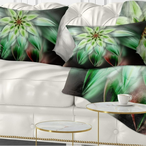 Designart Green Flower Fractal Artwork - Floral Throw Pillow - 12x20