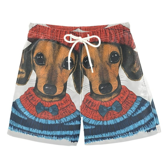 FORMRS Boys Swim Trunks Quick Dry Mesh Liner Boardshorts Sizes XS-XL, Cute Dog Artist