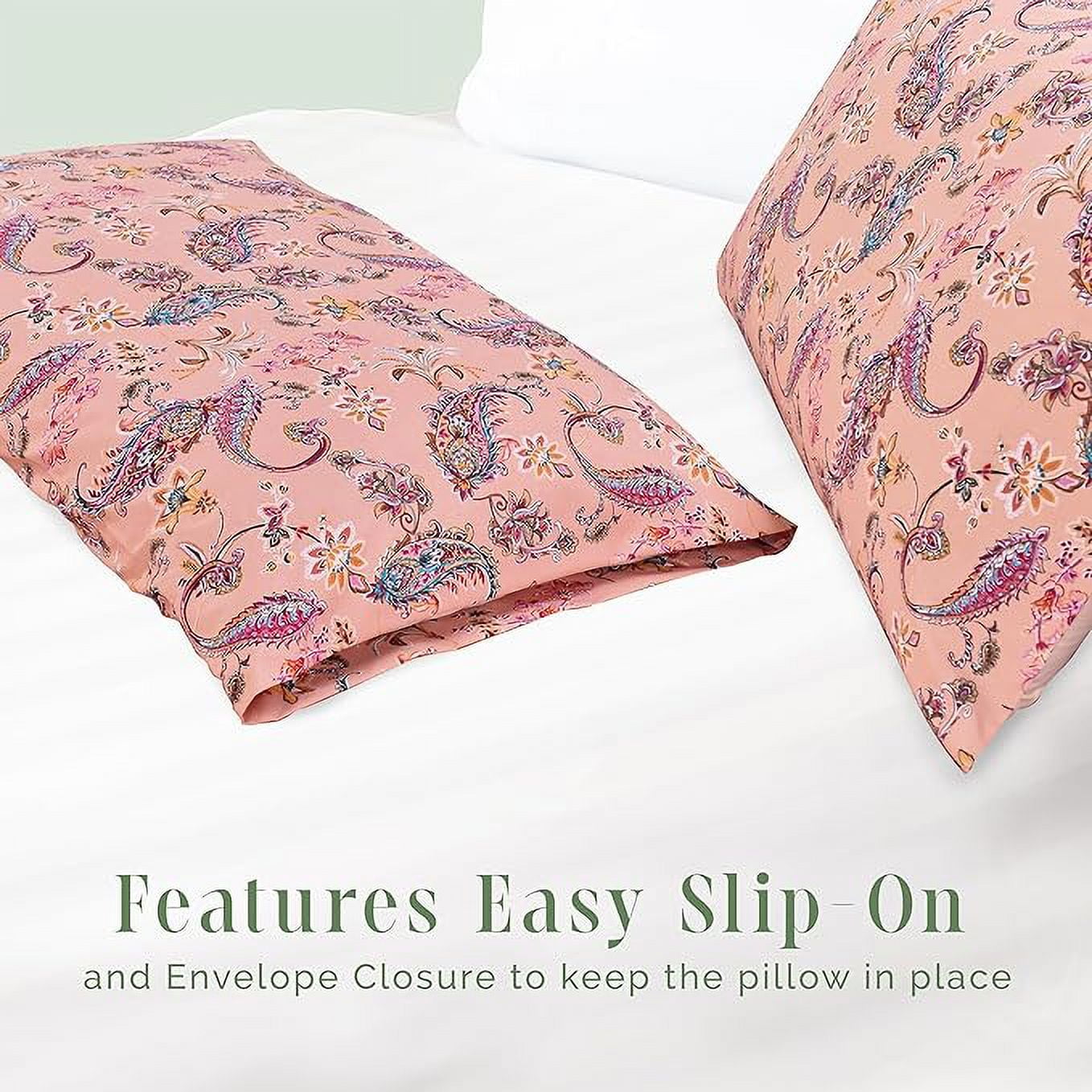 Elegant Comfort Set of 2 Ultra Soft Floral Pint Pillowcases - 1500 Hotel Quality Microfiber, Smooth Envelope Closure - Standard/Queen, Paisley Coral