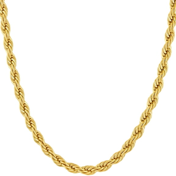 LIFETIME JEWELRY 5mm Rope Chain Necklace 24k Real Gold Plated-Women and Men (16 inches)