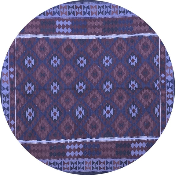 Ahgly Company Machine Washable Indoor Round Oriental Blue Traditional Area Rugs, 5' Round