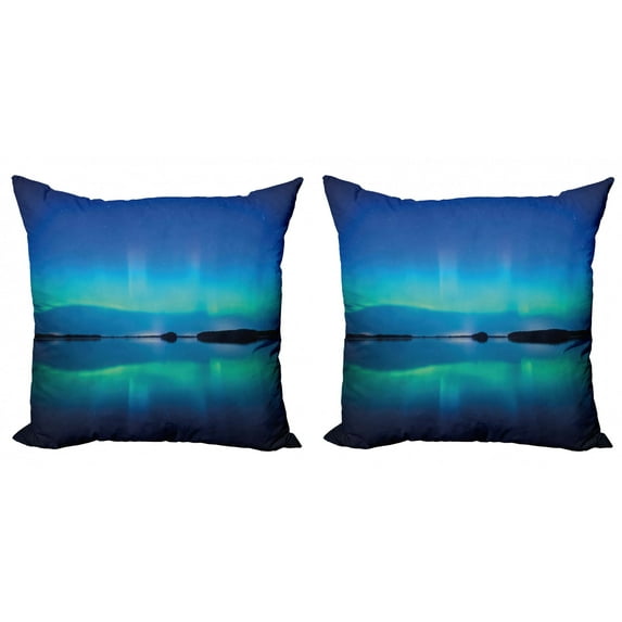 Ambesonne Nature Throw Pillow Cover 2 Pack, Sky Scenery Lake, 18", Violet Blue