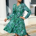 thumbnail image 5 of Wycnly Formal Dresses for Women Tie Waist Ruffle Swing A-line Vintage Midi Dress V-Neck Long Sleeve Leopard Print Summer Knee-Length Dresses Green L Clearance Clothes, 5 of 6