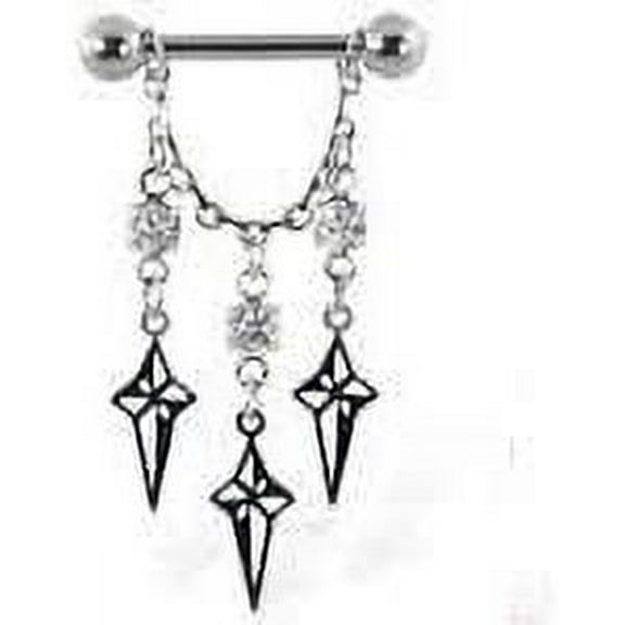 14G (1.6mm) Star/Cross With Diamond Nipple Ring With A Bullet Chain 316L Surgical Steel Nickel Free (1 piece,One Piece) (B/5/5)