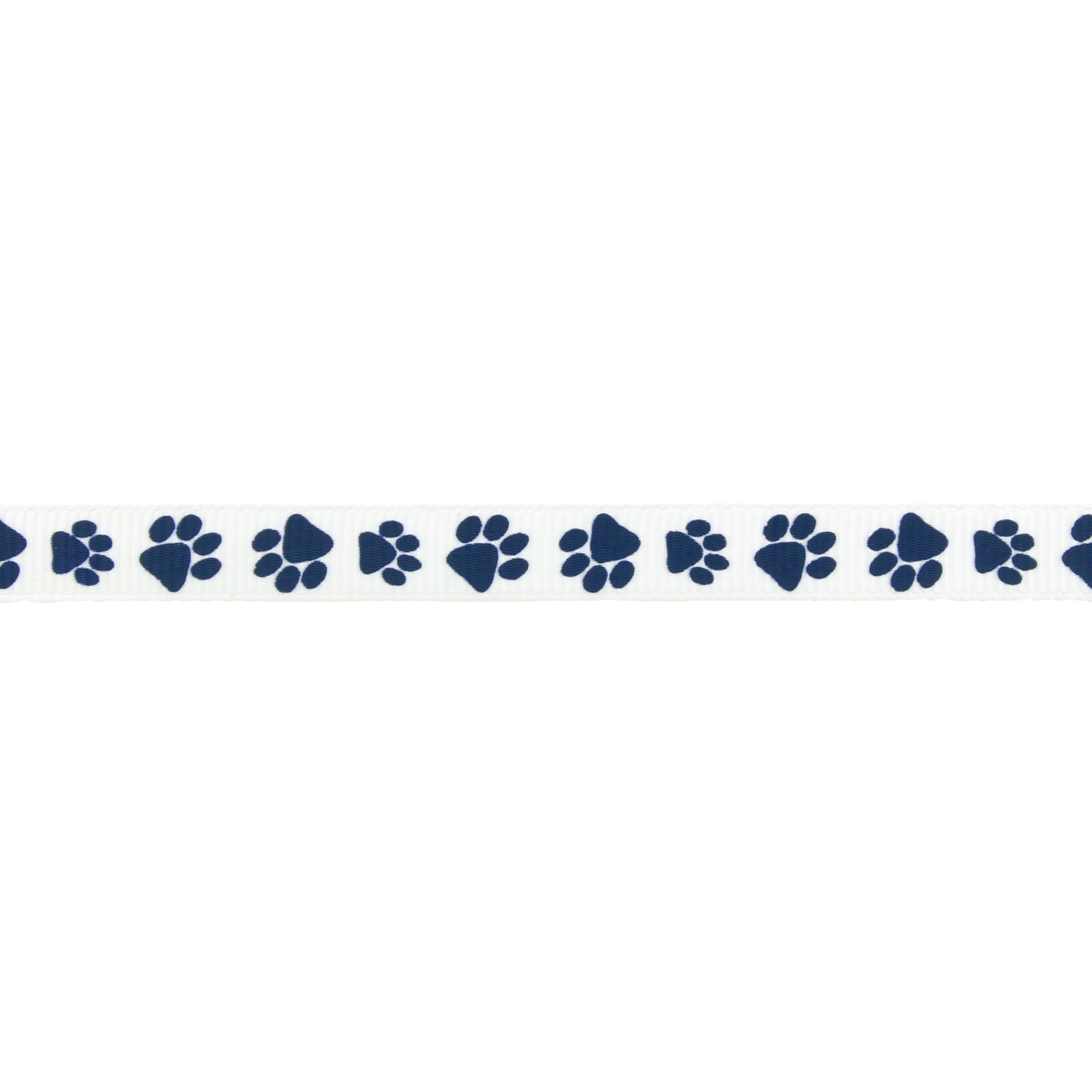 3/8" Navy Blue Paw Grosgrain Ribbon 100 Yard