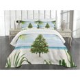thumbnail image 3 of Ambesonne Christmas Quilted Bedspread Set 3 Pcs, Holiday Party Tree, King Size, Green Blue Cream, 3 of 5