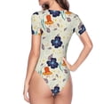 thumbnail image 4 of The Xecao Flower Leaves Women's Crew Neck Body Suit, a short-sleeved bodysuit and basic swimsuit, both comfort and style for dating and daily life, 4 of 9