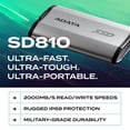 thumbnail image 2 of ADATA SD810 1000G IP68 Water Resistance Up to 2000 MB/s USB 3.2 Gen 2 USB-C External Solid State Drive - Black for Android (SD810-1000G-CBK), 2 of 8