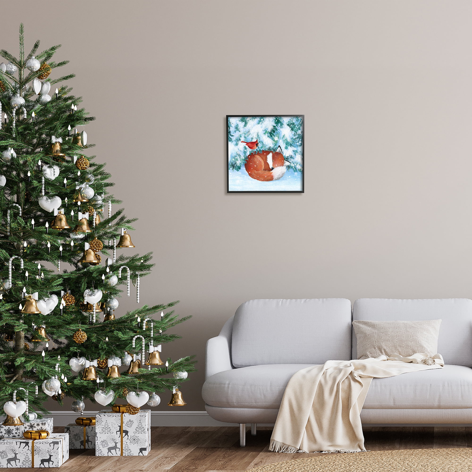 Stupell Industries Sleeping Fox in Snow Animals & Insects Painting Black Framed Art Print Wall Art, 17 x 17