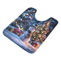 U-Shaped Toilet Mat Plush Bathroom Rug Mat Non Slip Bathroom Mats Snowman Next To Christmas Tree
