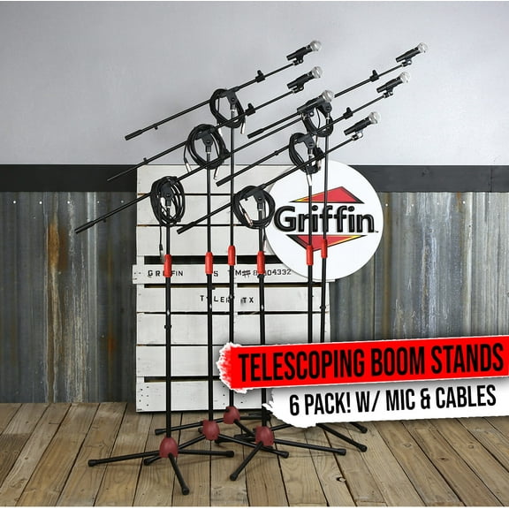 Microphone Boom Stand 6-PACK | Cardioid Dynamic Mic Studio Stage Mount XLR Cable