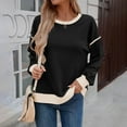 thumbnail image 5 of Duoif Womens Sweatshirt, Women's Contrast Trim Sweatshirt - Lightweight Crewneck Pullover Sweatshirt for Women Black L, 5 of 9