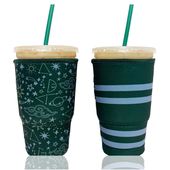 Baxendale and Co 2-Pack Large (32oz) Reusable Neoprene Insulator Sleeve for Iced Coffee or Cold Beverage Cups (Green Wanderlust Mix)