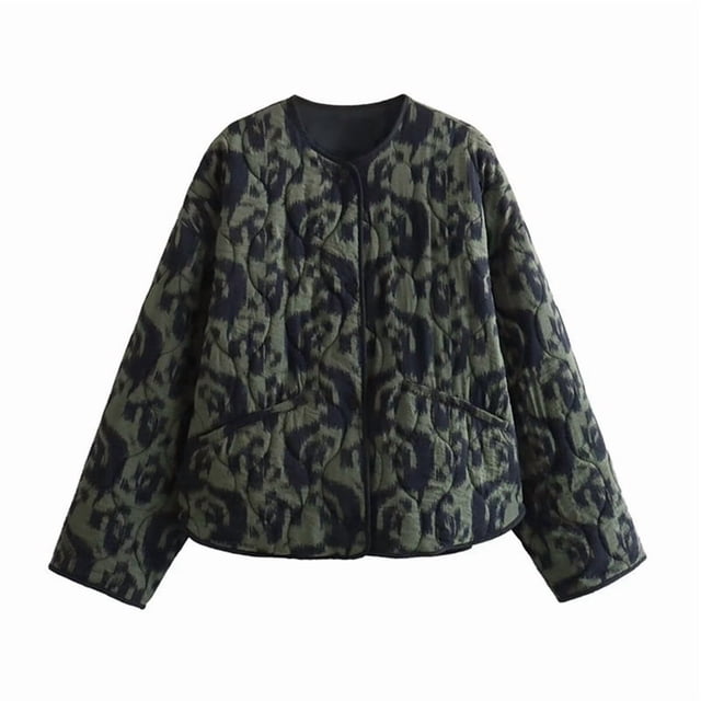 Veste Matelassée Imprimée Surdimensionnée pour Femmes Manteau Rembourré Décontracté Vert P