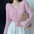 thumbnail image 1 of Knitted V-Neck Cardigan For Women Long Sleeves Short Style Sweater Solid Colour Pearl Buckle Plush Top Comfortable Autumn Winter, 1 of 5