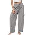 thumbnail image 4 of TFEOQRY Womens Cargo Pants with Pockets Elastic Waist Drawstring Solid Color Loose Casual Wide Leg Pants, 4 of 7