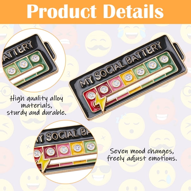 Funny Social Battery Pin - Interactive Enamel Mood Pin for 7 Days a Week, Lucky Enamel Pin, Enamel Pins for Clothes Backpack Hat Decoration., Metal, none_stone, No gemstone