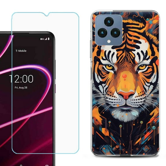 OneToughShield ® for T-Mobile Revvl 6x 5G Shockproof Phone Case, with Tempered Glass Screen Protector - Cyberpunk Tiger