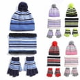 thumbnail image 3 of HESHENG Unisex Children Kids Winter Woolen Yarn Knitted Pompom Hat Beanie Neck Scarf Gloves Warm Set Light Purple, 3 of 7