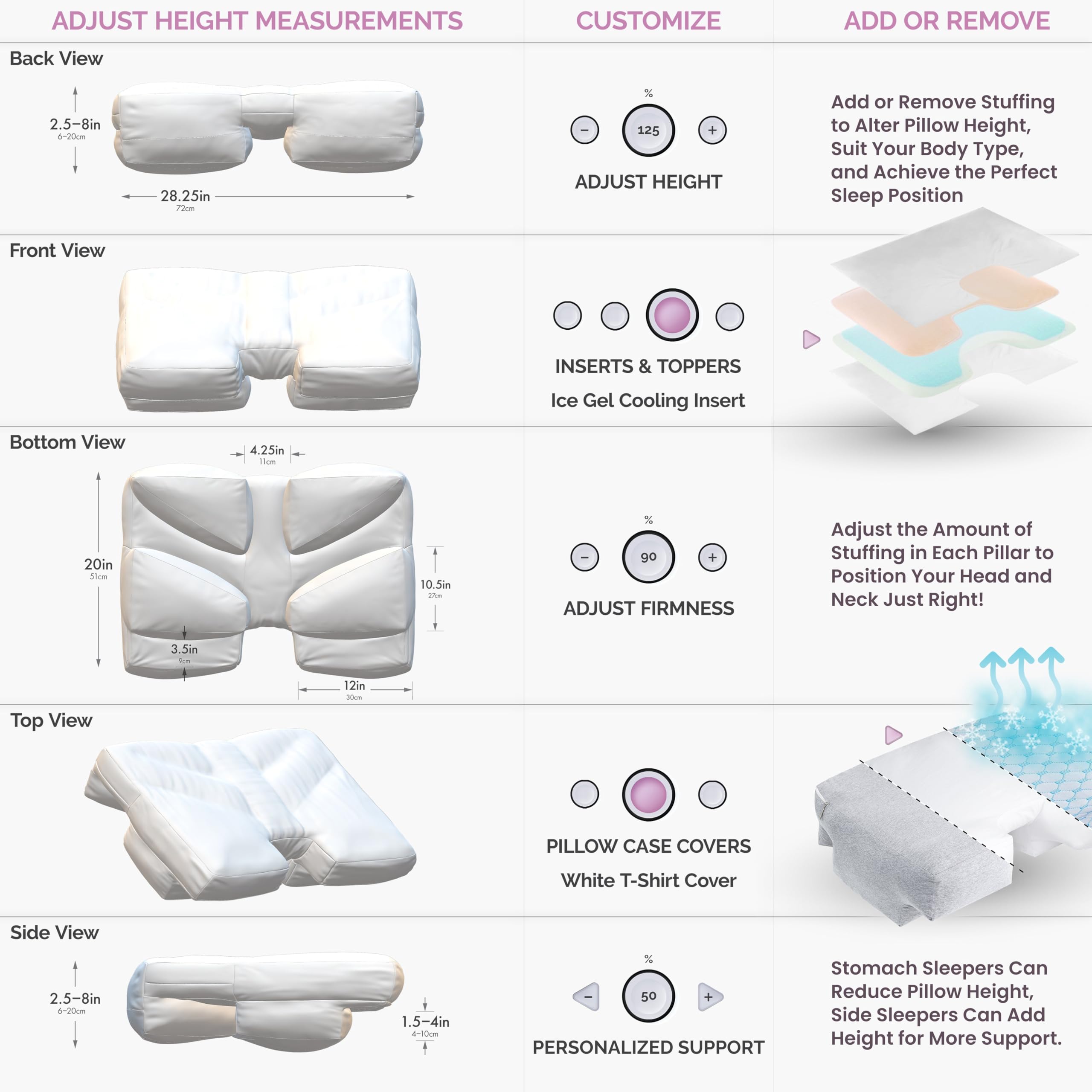 Adjustable Side Sleeper Pillow with Arm Tunnels for Shoulder Pain, Rotator Cuff Support, Arm & Shoulder Relief - Pressure-Free Sleep Pillow for Adults - Down Alternative Fiber Fill