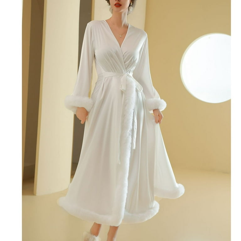 long white satin dressing gown White Satin A-line Gown by Cinderella Divine BD104W ABC Fashion